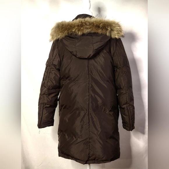 DKNY Down Puffer Trench Parka Trench Fur Trim Brown Womens Size XSmall Winter - Picture 10 of 16